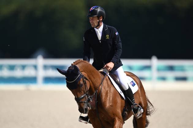 OLY24 EQUESTRIAN, Christopher Burton of Australia on his way to winning a silver medal in the Event Jumping Teams Final at Ch?teau de Versailles as part of the 2024 Paris Summer Olympic Games, Olympische Spiele, Olympia, OS in Paris, France, Monday, July 29, 2024. ( NO ARCHIVING, EDITORIAL USE ONLY, NO USE IN BOOKS WITHOUT CONSENT PARIS FRANCE Copyright: xJOELxCARRETTx 20240730157643253331