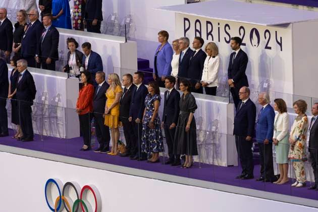 Emmanuel Macron Président de la République française, Thomas Bach Président du Comité international olympique Tony Estanguet Closing Ceremony during the Olympic Games, Olympische Spiele, Olympia, OS Paris 2024 on 11 August 2024 at Stade de France in Saint-Denis near Paris, France - Photo Gregory Lenormand DPPI Media Panoramic OLYMPIC GAMES PARIS 2024 - CLOSING CEREMONY DPPI Panoramic 21024019_GRL_71847-Avec accentuation-Bruit-1
