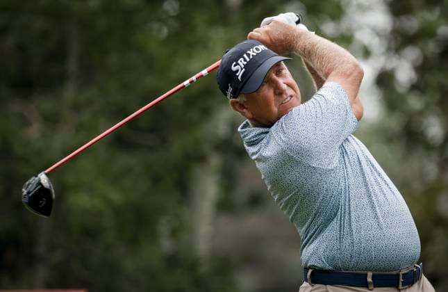 August 16, 2024, Calgary, Ab, CANADA: Scott Parel, of the United States, tees off on the eighth hole during the PGA, Golf Herren Tour Champions golf event in Calgary, Alta., Friday, Aug. 16, 2024. Scott Parel - ZUMAc35_ 20240816_zaf_c35_098 Copyright: xJeffxMcintoshx