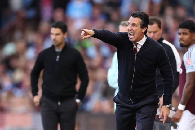Unai Emery Manager of Aston Villa. Aston Villa v Arsenal, Premier League, Football, Villa Park, Birmingham, UK, 24 Aug 2024 EDITORIAL USE ONLY No use with unauthorised audio, video, data, fixture lists, club league logos or live services. Online in-match use limited to 120 images, no video emulation. No use in betting, games or single club league player publications. Copyright: xRyanxBrowne Shutterstockx 14656303cz