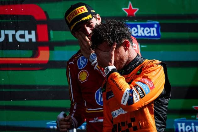 NORRIS Lando (gbr), McLaren F1 Team MCL38, portrait, podium, during the Formula 1 Heineken Dutch Grand Prix 2024, 15th round of the 2024 Formula One World Championship, WM, Weltmeisterschaft from August 23 to 25, 2024 on the Circuit Zandvoort, in Zandvoort, Netherlands - F1 - DUTCH GRAND PRIX 2024 DPPI Panoramic 240825_R15_OLANDA_DP_FG0O0066