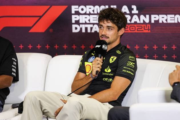 LECLERC Charles (mco), Scuderia Ferrari SF-24, portrait press conference, PK, Pressekonferenz during the Formula 1 Pirelli Gran Premio d’Italia 2024, Italian Grand Prix 2024, 16th round of the 2024 Formula One World Championship, WM, Weltmeisterschaft from August 30 to September 1, 2024 on the Autodromo Nazionale Monza, in Monza, Italy - F1 - ITALIAN GRAND PRIX 2024 DPPI Panoramic 240829_R16_ITALIA_DP_XB3_8730