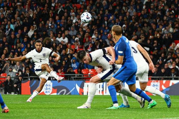 Trent Alexander-Arnold of England takes a free-kick but it goes wide England v Finland, UEFA Nations League, League B, Group 2, Football, Wembley Stadium, London, UK, 10 Sep 2024 EDITORIAL USE ONLY No use with unauthorised audio, video, data, fixture lists, club league logos or live services. Online in-match use limited to 120 images, no video emulation. No use in betting, games or single club league player publications. Copyright: xKieranxMcManus Shutterstockx 14706825ce
