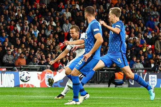 Harry Kane of England scores the opening goal for their side on their 100th England cap England v Finland, UEFA Nations League, League B, Group 2, Football, Wembley Stadium, London, UK, 10 Sep 2024 EDITORIAL USE ONLY No use with unauthorised audio, video, data, fixture lists, club league logos or live services. Online in-match use limited to 120 images, no video emulation. No use in betting, games or single club league player publications. Copyright: xKieranxMcManus Shutterstockx 14706825dt