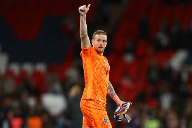 Jordan Pickford of England applauds the fans at full-time England v Finland, UEFA Nations League, League B, Group 2, Football, Wembley Stadium, London, UK, 10 Sep 2024 EDITORIAL USE ONLY No use with unauthorised audio, video, data, fixture lists, club league logos or live services. Online in-match use limited to 120 images, no video emulation. No use in betting, games or single club league player publications. Copyright: xKieranxMcManus Shutterstockx 14706825ei