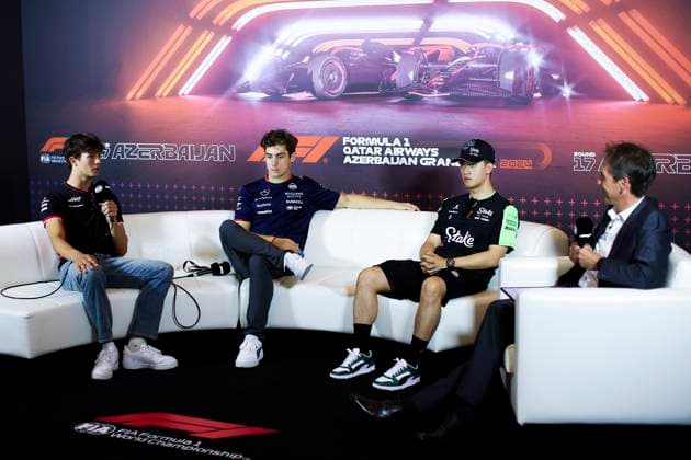 BEARMAN Ollie (gbr), Haas F1 Team VF-24 Ferrari, portrait, COLAPINTO Franco (arg), Williams Racing FW46, portrait and ZHOU Guanyu (chi), Stake F1 Team Kick Sauber C44, portrait press conference, PK, Pressekonferenz during the Formula 1 Azerbaijan Grand Prix 2024, 17th round of the 2024 Formula One World Championship, WM, Weltmeisterschaft from September 13 to 15, 2024 on the Baku City Circuit, in Baku, Azerbaijan - F1 - AZERBAIJAN GRAND PRIX 2024 DPPI Panoramic 240912_R17_AZERBAIJAN_DP_EA019786