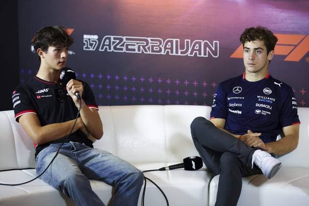 BEARMAN Ollie, Haas F1 Team VF-24 Ferrari, portrait, and COLAPINTO Franco (arg), Williams Racing FW46, portrait press conference, PK, Pressekonferenz during the Formula 1 Azerbaijan Grand Prix 2024, 17th round of the 2024 Formula One World Championship, WM, Weltmeisterschaft from September 13 to 15, 2024 on the Baku City Circuit, in Baku, Azerbaijan - F1 - AZERBAIJAN GRAND PRIX 2024 DPPI Panoramic 240912_R17_AZERBAIJAN_DP_EA029907