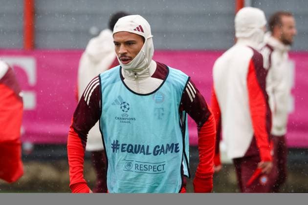 Leroy Sane (FC Bayern Muenchen, 10) beim Training im Regen, Abschlusstraining, FC Bayern Muenchen, Fussball, UEFA Champions League, 1. Spieltag, Saison 24 25, 16.09.2024, Abschlusstraining, FC Bayern Muenchen, Fussball, UEFA Champions League, 1. Spieltag, Saison 24 25, 16.09.2024 Muenchen Copyright: xEibner-Pressefoto JennixMaulx EP_JML