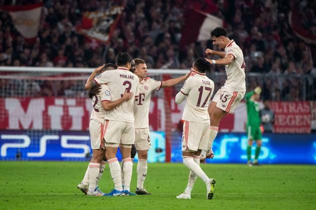 Raphael Guerreiro (FC Bayern Muenchen, 22), Joshua Kimmich (FC Bayern Muenchen, 06), Michael Olise (FC Bayern Muenchen, 17), Aleksandar Pavlovic (FC Bayern Muenchen, 45) jubeln ueber das Tor zum 2:0, GER, FC Bayern Muenchen vs. GNK Dinamo Zagreb, Fussball, Champions League, 1. Spieltag, Spielzeit 2024 2025, 17.09.2024 GER, FC Bayern Muenchen vs. GNK Dinamo Zagreb, Fussball, Champions League, 1. Spieltag, Spielzeit 2024 2025, 17.09.2024 Muenchen Copyright: xEibner-Pressefoto Memmlerx EP_MMR