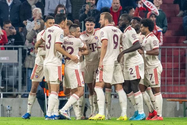 Torjubel Jamal Musiala 42 (FC Bayern Muenchen), Minjae Kim 3 (FC Bayern Muenchen), Raphael Guerreiro 22 (FC Bayern Muenchen), Aleksandar Pavlovic 45 (FC Bayern Muenchen), Harry Kane 9 (FC Bayern Muenchen), 2 , Serge Gnabry 7 (FC Bayern Muenchen), FC Bayern Muenchen vs. GNK Dinamo Zagreb, Fussball, UEFA Champions League, 1. Spieltag, 17.09.2024 DFB regulations prohibit any use of photographs as image sequences and or quasi-video Muenchen Bayern Deutschland