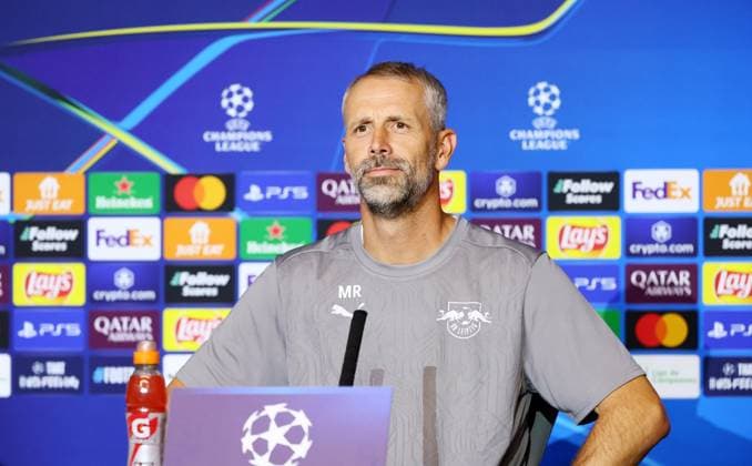 Atletico Madrid - RB Leipzig CL MD-1 Madrid, 18.09.2024, Estadio Wanda Metropolitano, Fussball , UEFA Champions League, 1. Spieltag, Atletico Madrid vs. RB Leipzig , Matchday-1, Pressekonferenz , Im Bild; Trainer Marco Rose, RB Leipzig , Only editorial use! Foto nur zur redaktionellen Nutzung bestimmt! , UEFA regulations prohibit any use of photographs as image sequences and or quasi-video ,