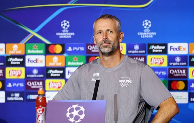 Atletico Madrid - RB Leipzig CL MD-1 Madrid, 18.09.2024, Estadio Wanda Metropolitano, Fussball , UEFA Champions League, 1. Spieltag, Atletico Madrid vs. RB Leipzig , Matchday-1, Pressekonferenz , Im Bild; Trainer Marco Rose, RB Leipzig , Only editorial use! Foto nur zur redaktionellen Nutzung bestimmt! , UEFA regulations prohibit any use of photographs as image sequences and or quasi-video ,