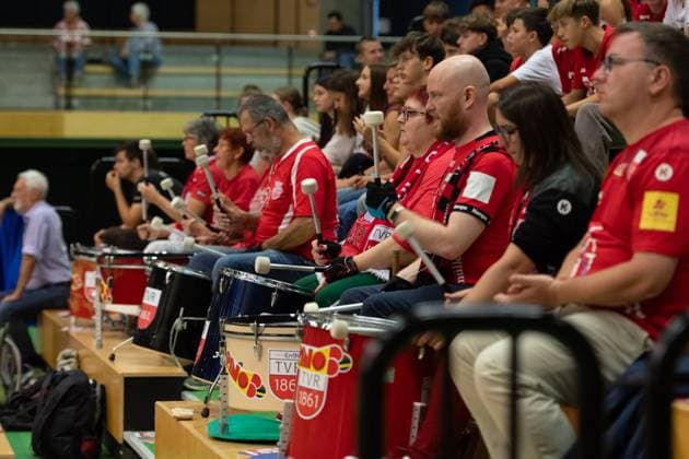 Trommler Fans TV Rottenburg GER, TV Rottenburg vs TSV Grafing, Volleyball, Herren, 2. Bundesliga, Saison 24 25, 21.09.2024, GER, TV Rottenburg vs TSV Grafing, Volleyball, Herren, 2. Bundesliga, Saison 24 25, 21.09.2024 Rottenburg Copyright: xEibner-Pressefoto WolfgangxFrankx EP_WFK