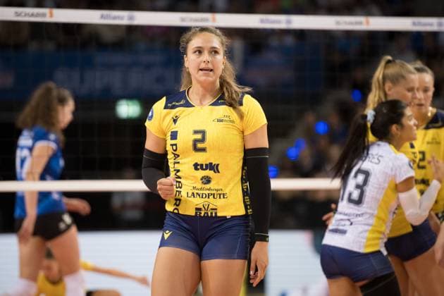 Fleur Savelkoel (SSC Palmberg Schwerin, 02) GER, Allianz MTV Stuttgart vs. SSC Palmberg Schwerin, Sparda-Bank Supercup 2024, VBL, Spielzeit 2024 2025, 22.09.2024 GER, Allianz MTV Stuttgart vs. SSC Palmberg Schwerin, Sparda-Bank Supercup 2024, VBL, Spielzeit 2024 2025, 22.09.2024 Stuttgart Copyright: xSandyxDinkelackerx EP_SDR