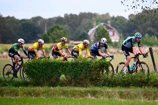 September 25, 2024, Lichtervelde, Belgium: LICHTERVELDE, BELGIUM - SEPTEMBER 25 : EISING Tijmen, LAMBRECHT Michiel, ZABELINSKIY Bogdan, MARCHAND Gianni, VANDENBULCKE Alex, LEWIS Adam, KROONEN Max pictured during the Omloop van het Houtland 2024 Cycling race with start in Eernegem and finish in Lichtervelde (195,3km). On September 25, 2024 in Lichtervelde, Belgium, 25 09 2024 Lichtervelde Belgium - ZUMAp34_ 20240925_zaf_p34_117 Copyright: xPanoramicx