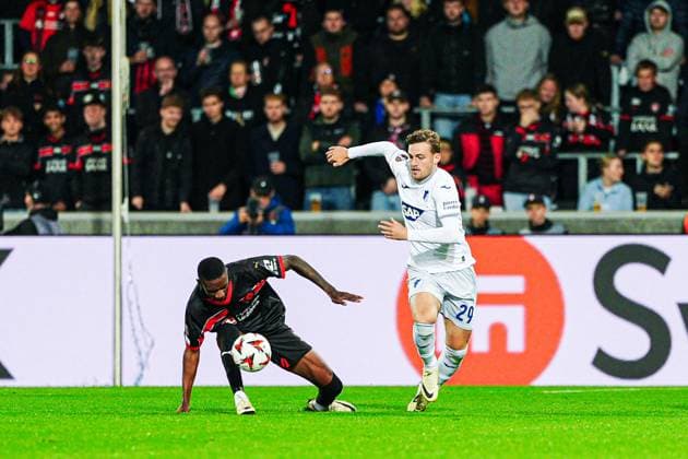 Denil Castillo (FC Midtjylland, 21), David Jurasek (TSG 1899 Hoffenheim, 19) DEN, FC Midtjylland vs. TSG 1899 Hoffenheim, Fussball, UEFA Europa League, Spieltag 1, Spielzeit 2024 25, 25.09.2024 DEN, FC Midtjylland vs. TSG 1899 Hoffenheim, Fussball, UEFA Europa League, Spieltag 1, Spielzeit 2024 25, 25.09.2024 Herning Copyright: xEibner-Pressefoto MarcelxvonxFehrnx EP_MFN