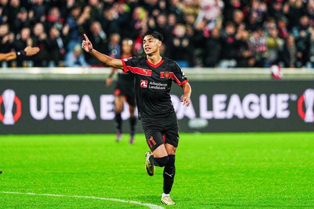 Torjubel nach Tor zum 1:0 Dario Osorio (FC Midtjylland, 11) DEN, FC Midtjylland vs. TSG 1899 Hoffenheim, Fussball, UEFA Europa League, Spieltag 1, Spielzeit 2024 25, 25.09.2024 DEN, FC Midtjylland vs. TSG 1899 Hoffenheim, Fussball, UEFA Europa League, Spieltag 1, Spielzeit 2024 25, 25.09.2024 Herning Copyright: xEibner-Pressefoto MarcelxvonxFehrnx EP_MFN