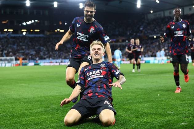 Ross McCausland of Rangers celebrates scoring his sides second goal Malmo v Rangers, UEFA Europa League, Group Stage, Football, Eleda Stadion, Malmo, Sweden, 26 Sep 2024 EDITORIAL USE ONLY No use with unauthorised audio, video, data, fixture lists, club league logos or live services. Online in-match use limited to 120 images, no video emulation. No use in betting, games or single club league player publications. Copyright: xMichaelxZemanek Shutterstockx 14739047ae