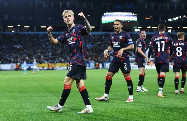 Ross McCausland of Rangers celebrates scoring his sides second goal Malmo v Rangers, UEFA Europa League, Group Stage, Football, Eleda Stadion, Malmo, Sweden, 26 Sep 2024 EDITORIAL USE ONLY No use with unauthorised audio, video, data, fixture lists, club league logos or live services. Online in-match use limited to 120 images, no video emulation. No use in betting, games or single club league player publications. Copyright: xMichaelxZemanek Shutterstockx 14739047ah