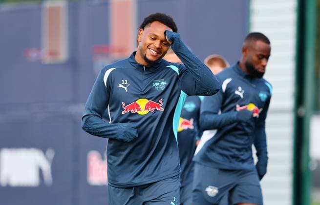 RB Leipzig Training Champions League Leipzig, 01.10.2024, RB Trainingszentrum, Fussball, UEFA Champions League, Matchday-1, RB LEIPZIG vs. JUVENTUS TURIN am 02 10 2024 , Abschlusstraining RB Leipzig , Im Bild: Lois Openda (11, RB Leipzig) ,