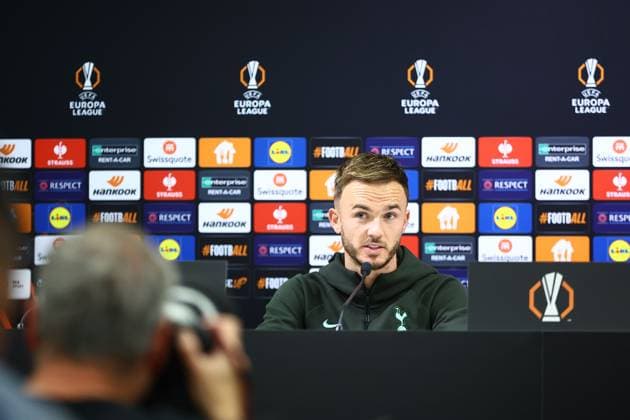 James Maddison of Tottenham Hotspur Tottenham Hotspur Training and press conference, PK, Pressekonferenz UEFA Europa League, Group Stage, Football, Groupama Arena, Budapest, Hungary, 02 Oct 2024 EDITORIAL USE ONLY No use with unauthorised audio, video, data, fixture lists, club league logos or live services. Online in-match use limited to 120 images, no video emulation. No use in betting, games or single club league player publications. Copyright: xMichaelxZemanek Shutterstockx 14752478w