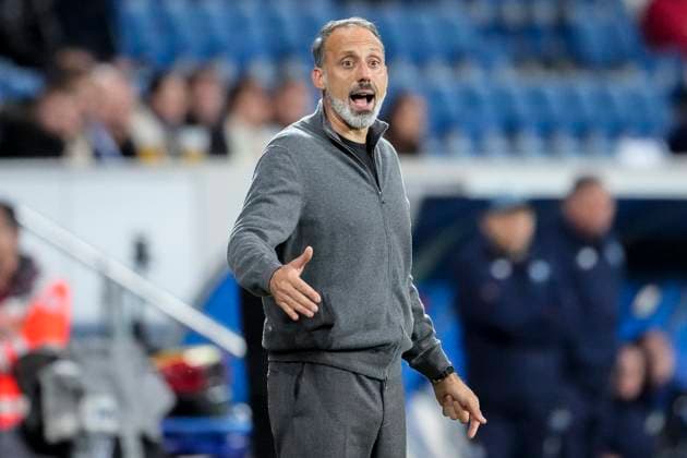 Pellegrino Matarazzo (Rino, Trainer, Cheftrainer, Hoffenheim), gibt Anweisungen, gestikuliert, mit den Armen gestikulieren, Einzelbild, Einzelfoto, Aktion, Action, 03.10.2024, Sinsheim (Deutschland), Fussball, UEFA Europa League, Gruppenphase, TSG 1899 Hoffenheim - Dynamo Kiew, REGULATIONS PROHIBIT ANY USE OF PHOTOGRAPHS AS IMAGE SEQUENCES AND OR QUASI-VIDEO.