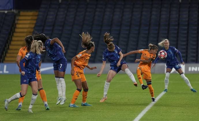 Sjoeke Nusken (6) of Chelsea scores early goal 1-0 and celebrates with Mayra Ramirez Chelsea Women v Real Madrid Women, UEFA Women s Champions League, Group B, Second Leg, Football, Stamford Bridge , London, UK, 08 Oct 2024 EDITORIAL USE ONLY No use with unauthorised audio, video, data, fixture lists, club league logos or live services. Online in-match use limited to 120 images, no video emulation. No use in betting, games or single club league player publications. Copyright: xDavexShopland Shutterstockx 14767080g