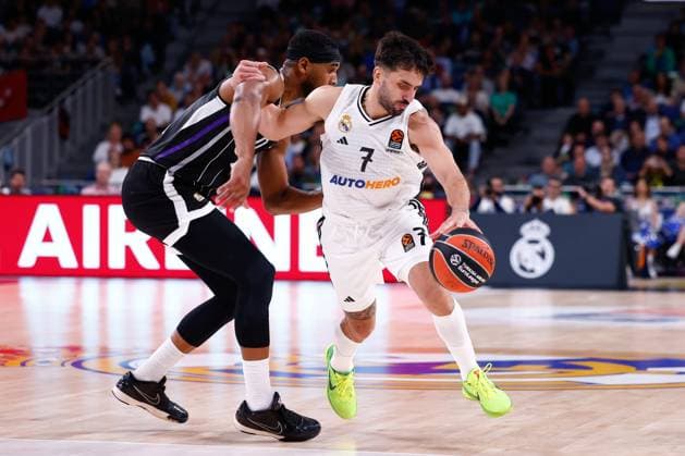 October 10, 2024, Madrid, Madrid, SPAIN: Facundo Campazzo of Real Madrid in action during the Turkish Airlines EuroLeague, basketball match played between Real Madrid and Partizan Mozzart Bet Belgrade at WiZink Center on October 10, 2024 in Madrid, Spain. Madrid SPAIN - ZUMAa181 20241010_zaa_a181_194 Copyright: xDennisxAgyemanx