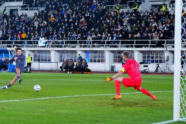 Jack Grealish of England scores the sides first goal to make it 0-1 Finland v England, UEFA Nations League, League B, Group 2, Football, Helsinki Olympic Stadium, Helsinki, Finland, 13 Oct 2024 EDITORIAL USE ONLY No use with unauthorised audio, video, data, fixture lists, club league logos or live services. Online in-match use limited to 120 images, no video emulation. No use in betting, games or single club league player publications. Copyright: xJavierxGarcia Shutterstockx 14776794cq