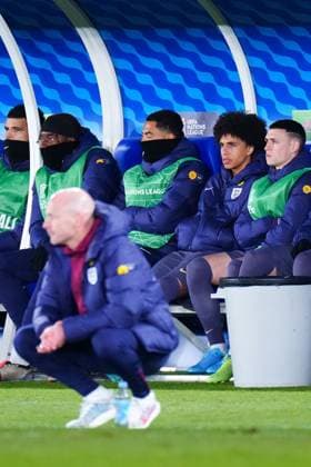 Substitutions including Rico Lewis of England and Phil Foden of England watch on Finland v England, UEFA Nations League, League B, Group 2, Football, Helsinki Olympic Stadium, Helsinki, Finland, 13 Oct 2024 EDITORIAL USE ONLY No use with unauthorised audio, video, data, fixture lists, club league logos or live services. Online in-match use limited to 120 images, no video emulation. No use in betting, games or single club league player publications. Copyright: xJavierxGarcia Shutterstockx 14776794df