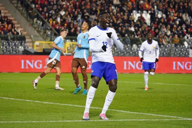 Randal Kolo Muani of France celebrates after he puts his side 1-0 ahead with a penalty Belgium v France, UEFA Nations League, League A, Group 2, Football, Stade Roi Baudouin, Brussels, Belgium, 14 Oct 2024 EDITORIAL USE ONLY No use with unauthorised audio, video, data, fixture lists, club league logos or live services. Online in-match use limited to 120 images, no video emulation. No use in betting, games or single club league player publications. Copyright: xDavexWinter Shutterstockx 14783126ag