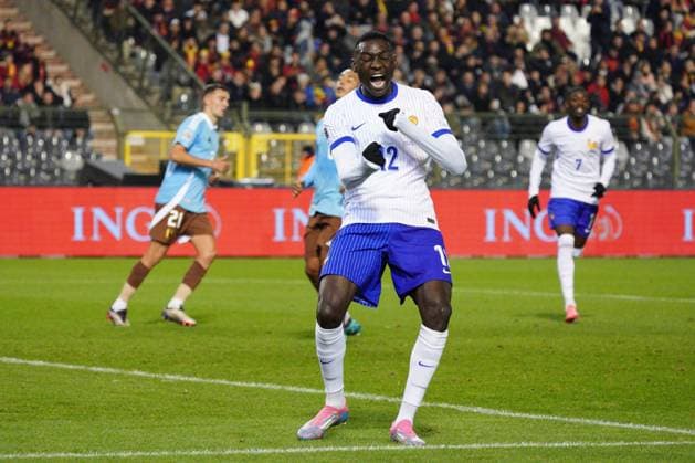 Sport Bilder des Tages Randal Kolo Muani of France celebrates after he puts his side 1-0 ahead with a penalty Belgium v France, UEFA Nations League, League A, Group 2, Football, Stade Roi Baudouin, Brussels, Belgium, 14 Oct 2024 EDITORIAL USE ONLY No use with unauthorised audio, video, data, fixture lists, club league logos or live services. Online in-match use limited to 120 images, no video emulation. No use in betting, games or single club league player publications. Copyright: xDavexWinter Shutterstockx 14783126af