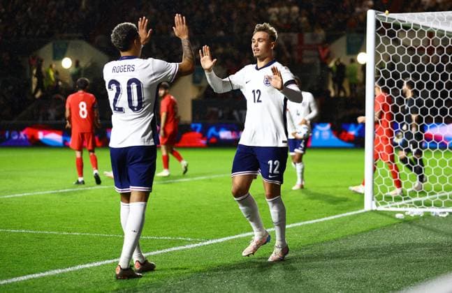 Callum Doyle of England U21, U 21 celebrates scoring a goal to make the score 2-0 England U21 v Azerbaijan U21, UEFA U21 Championship 2025 Qualification, Group F, Football, Ashton Gate, Bristol, UK, 15 Oct 2024 EDITORIAL USE ONLY No use with unauthorised audio, video, data, fixture lists, club league logos or live services. Online in-match use limited to 120 images, no video emulation. No use in betting, games or single club league player publications. Copyright: xKieranxMcManus Shutterstockx 14785525t