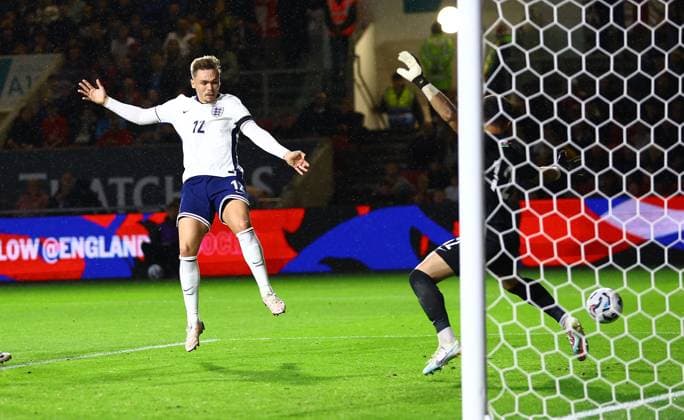 Callum Doyle of England U21, U 21 scores a goal to make the score 2-0 England U21 v Azerbaijan U21, UEFA U21 Championship 2025 Qualification, Group F, Football, Ashton Gate, Bristol, UK, 15 Oct 2024 EDITORIAL USE ONLY No use with unauthorised audio, video, data, fixture lists, club league logos or live services. Online in-match use limited to 120 images, no video emulation. No use in betting, games or single club league player publications. Copyright: xKieranxMcManus Shutterstockx 14785525u