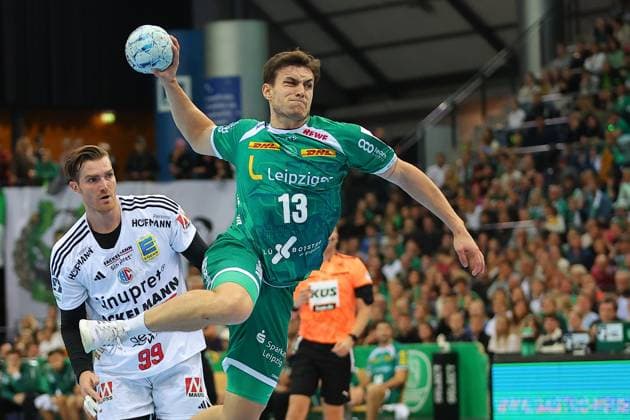 Leipzig, 14.10.2024, QUARTERBACK Immobilien ARENA, Handball, Männer, Saison 2024 2025, 1. Bundesliga, 6. Spieltag , SC DHfK Leipzig - HC Erlangen 32:25 (16:17) , Im Bild: Matej Klima (13, Leipzig) ,