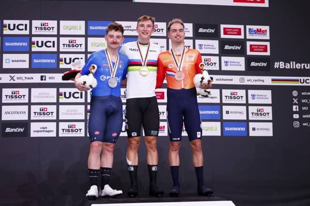 CICLISMO - Ciclismo su Pista - Tissot 2024 Track World Championships Tissot Track cycling, Rad, Radsport, Bahnrad, Bahn World Championship, WM, Weltmeisterschaft - Ballerup, Copenaghen - Menâ??s -Omnium Elimination Race - De Vylder Lindsay, Belgium - Consonni Simone, Italy - Dorenbos Yanne, Netherlands during Tissot 2024 Track World Championships, Track cycling race in Copenhagen, Denmark, October 19 2024 Copenhagen Denmark Copyright: xIPAxSport ABACAx