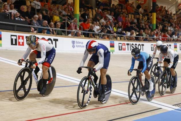 Tissot Track cycling, Rad, Radsport, Bahnrad, Bahn World Championship, WM, Weltmeisterschaft - Ballerup, Copenaghen, Den- 18-10-2024 - WomenâÂÄ™s Keirin - Sato Mina, Jpn - Mathilde Gros, Fra during Tissot 2024 Track World Championships, Track cycling race in Copenhagen, Denmark, October 20 2024 Copyright: xStefanoxCavasino IPAxSportx xipax xx IPA_50770416 IPA_Agency_IPA50770416