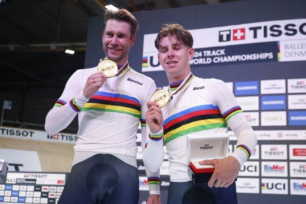 Tissot Track cycling, Rad, Radsport, Bahnrad, Bahn World Championship, WM, Weltmeisterschaft - Ballerup, Copenaghen, Den- 20 - 10-2024 - Men s Madison - Kluge Roger, Teutenberg Tim Tom during Tissot 2024 Track World Championships, Track cycling race in Copenhagen, Denmark, October 20 2024 Copyright: xStefanoxCavasino IPAxSportx xipax xx IPA_50781700 IPA_Agency_IPA50781700