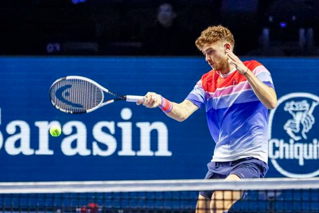 Jerome Kym (SUI) , Tennis, Swiss Indoors ATP, Tennis Herren World Tour 500), 1 16 Finals Einzel, 2024, Ugo Humbert (FRA) vs. Jerome Kym (SUI), 21.10.2024, St. Jakobshalle, Basel, Schweiz Basel St. Jakobshalle BS Schweiz Copyright: xGrantxHubbsx