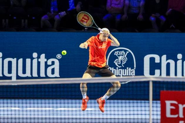 Ugo Humbert (FRA) , Tennis, Swiss Indoors ATP, Tennis Herren World Tour 500), 1 16 Finals Einzel, 2024, Ugo Humbert (FRA) vs. Jerome Kym (SUI), 21.10.2024, St. Jakobshalle, Basel, Schweiz Basel St. Jakobshalle BS Schweiz Copyright: xGrantxHubbsx