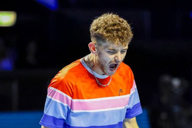 Jerome Kym (SUI) , Tennis, Swiss Indoors ATP, Tennis Herren World Tour 500), 1 16 Finals Einzel, 2024, Ugo Humbert (FRA) vs. Jerome Kym (SUI), 21.10.2024, St. Jakobshalle, Basel, Schweiz Basel St. Jakobshalle BS Schweiz Copyright: xGrantxHubbsx