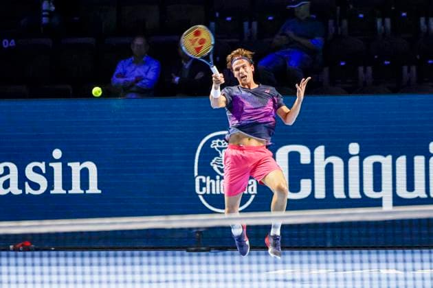 Daniel Altmaier (GER) , Tennis, Swiss Indoors ATP, Tennis Herren World Tour 500), 1 16 Finals Einzel, 2024, Daniel Altmaier (GER) vs. Arthur Fils (FRA), 21.10.2024, St. Jakobshalle, Basel, Schweiz Basel St. Jakobshalle BS Schweiz Copyright: xGrantxHubbsx