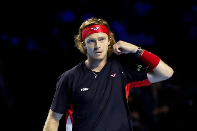 Andrey Rublev , Tennis, Swiss Indoors ATP, Tennis Herren World Tour 500), 1 16 Finals Einzel, 2024, Andrey Rublev vs. Nuno Borges (POR), 21.10.2024, St. Jakobshalle, Basel, Schweiz Basel St. Jakobshalle BS Schweiz Copyright: xGrantxHubbsx