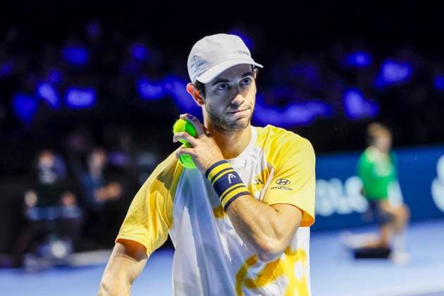 Nuno Borges (POR) , Tennis, Swiss Indoors ATP, Tennis Herren World Tour 500), 1 16 Finals Einzel, 2024, Andrey Rublev vs. Nuno Borges (POR), 21.10.2024, St. Jakobshalle, Basel, Schweiz Basel St. Jakobshalle BS Schweiz Copyright: xGrantxHubbsx
