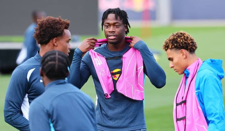 RB Leipzig - Training Champions League Leipzig, 22.10.2024, RB Akademie, Fussball, UEFA Champions League, Matchday-1, RB LEIPZIG vs.FC LIVERPOOL am 23 10 2024 , Abschlusstraining RB Leipzig , Im Bild: El Chadaille Bitshiabu (mi., 5, RB Leipzig) ,