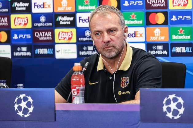 October 22, 2024, Sant Joan Despi, Barcelona, SPAIN: Hansi Flick, head coach of FC Barcelona, Barca attends his press conference, PK, Pressekonferenz during the training day of FC Barcelona ahead the UEFA Champions League, football match against Bayern Munich at Ciudad Esportiva Joan Gamper on October 22, 2024 in Sant Joan Despi, Barcelona, Spain. Sant Joan Despi SPAIN - ZUMAa181 20241022_zaa_a181_056 Copyright: xJavierxBorregox