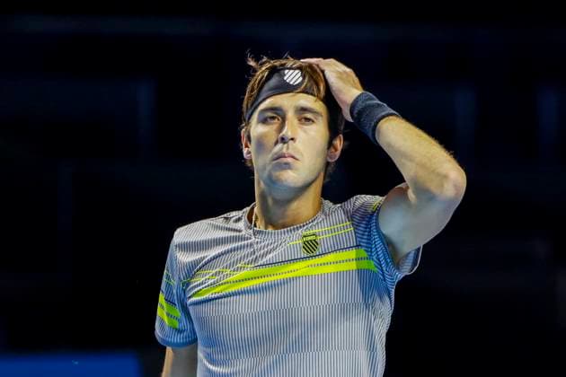 Tomas Martin Etcheverry (ARG) , Tennis, Swiss Indoors ATP, Tennis Herren World Tour 500), 1 16 Finals Einzel, 2024, Tomas Martin Etcheverry (ARG) vs. Ben Shelton (USA), 22.10.2024, St. Jakobshalle, Basel, Schweiz Basel St. Jakobshalle BS Schweiz Copyright: xGrantxHubbsx