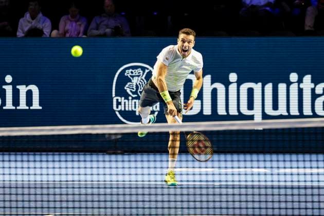 Roberto Bautista Agut (ESP) , Tennis, Swiss Indoors ATP, Tennis Herren World Tour 500), 1 16 Finals Einzel, 2024, Roberto Bautista Agut (ESP) vs. Casper Ruud (NOR), 23.10.2024, St. Jakobshalle, Basel, Schweiz Basel St. Jakobshalle BS Schweiz Copyright: xGrantxHubbsx