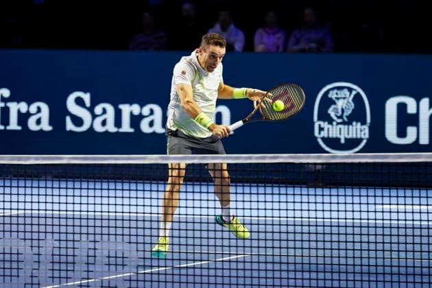 Roberto Bautista Agut (ESP) , Tennis, Swiss Indoors ATP, Tennis Herren World Tour 500), 1 16 Finals Einzel, 2024, Roberto Bautista Agut (ESP) vs. Casper Ruud (NOR), 23.10.2024, St. Jakobshalle, Basel, Schweiz Basel St. Jakobshalle BS Schweiz Copyright: xGrantxHubbsx