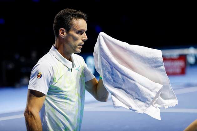 Roberto Bautista Agut (ESP) , Tennis, Swiss Indoors ATP, Tennis Herren World Tour 500), 1 16 Finals Einzel, 2024, Roberto Bautista Agut (ESP) vs. Casper Ruud (NOR), 23.10.2024, St. Jakobshalle, Basel, Schweiz Basel St. Jakobshalle BS Schweiz Copyright: xGrantxHubbsx